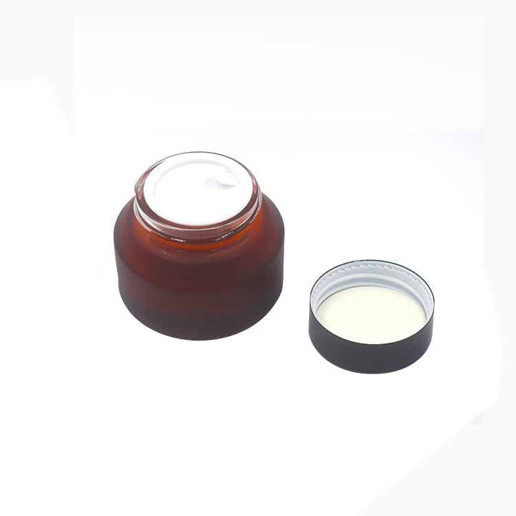 Stock products good price 30ml black lid brown frosted amber glass cream jar