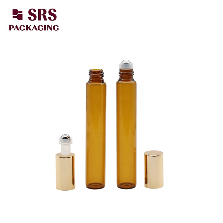 Stock supply 10ml clear glass perfume essential oil roll on bottle with aluminum cap