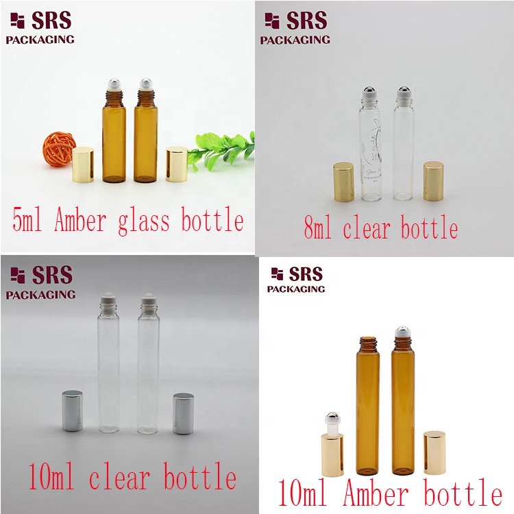 Stock supply 10ml clear glass perfume essential oil roll on bottle with aluminum cap