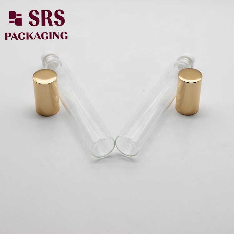 Stock supply 10ml clear glass perfume essential oil roll on bottle with aluminum cap