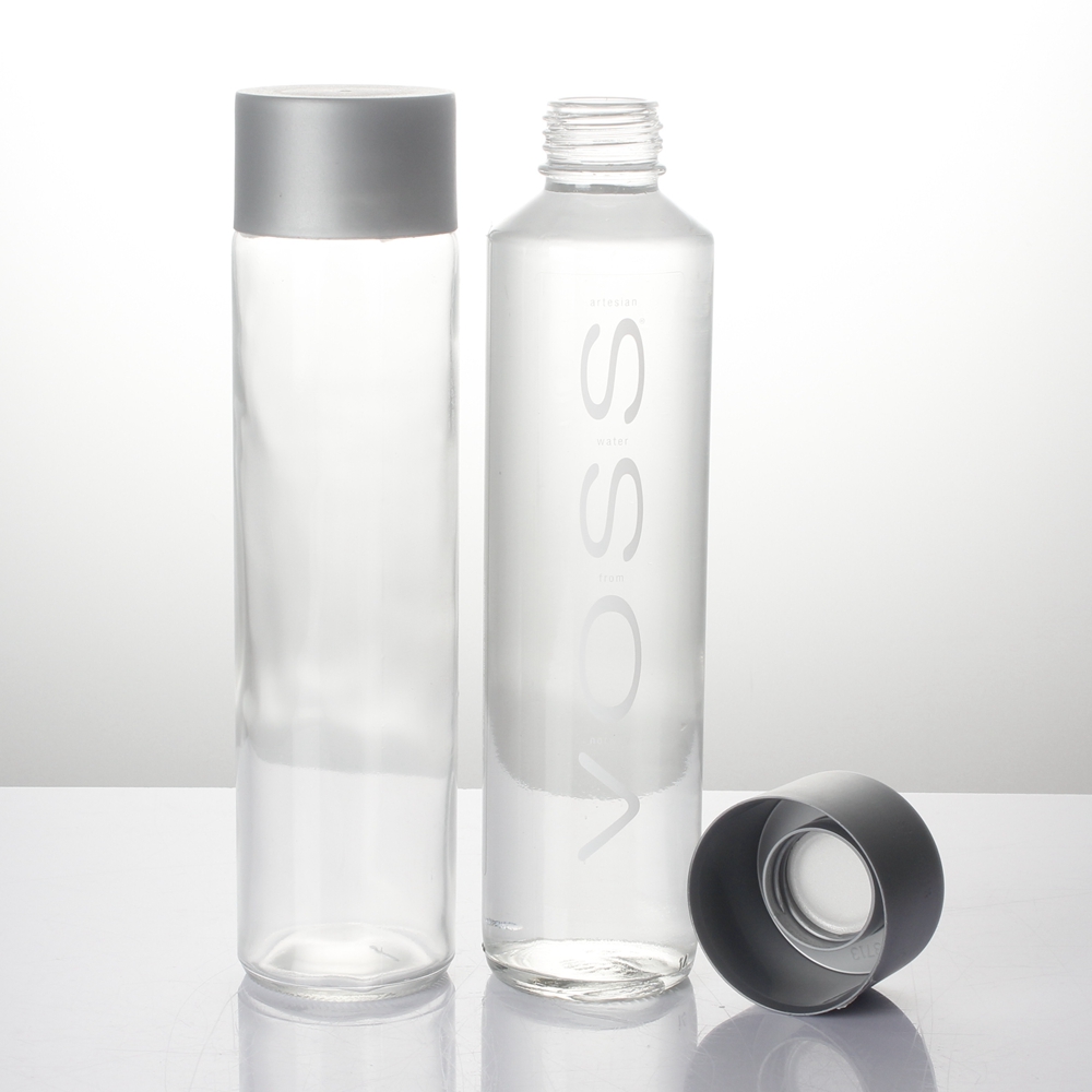 Stock wholesale 1000ml 750ml 500ml 375ml high flint water juice drink beverage voss glass bottle with plastic cap