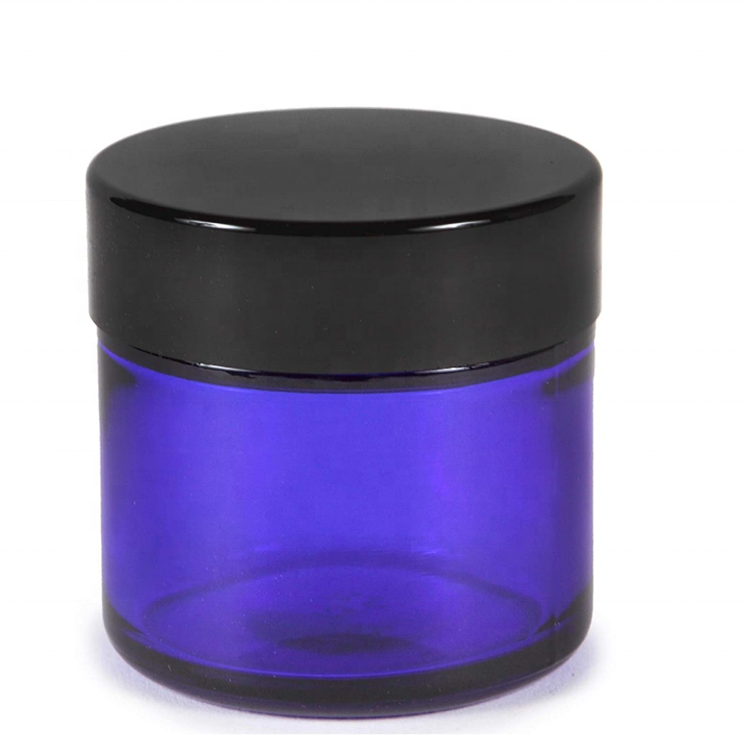 Stock wide mouth 2oz 60ml round cream blue cosmetic glass jar with lid