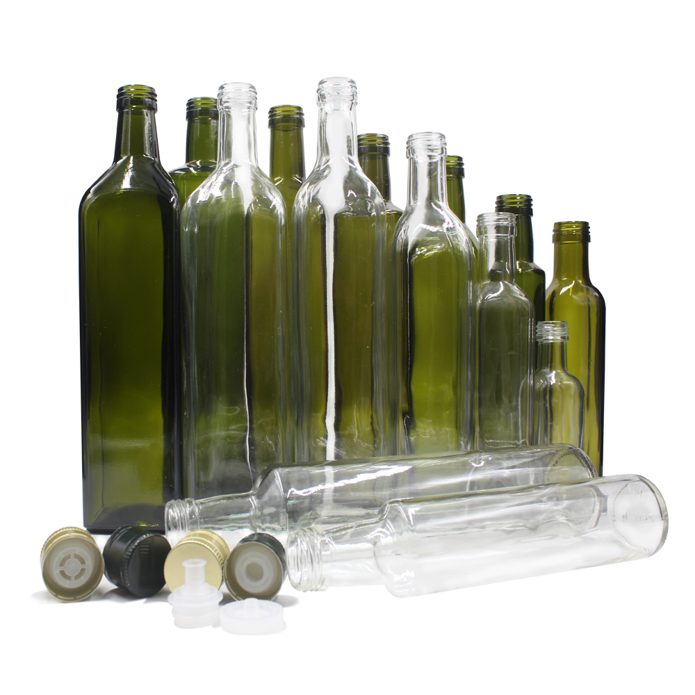 Stocked 100ml 250ml 375ml 500ml 750ml 1000ml Empty dark green clear square  round cooking edible olive oil glass bottle