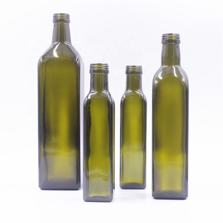 Stocked 100ml 250ml 375ml 500ml 750ml dark antique amber brown green square round cooking edible olive oil glass bottle