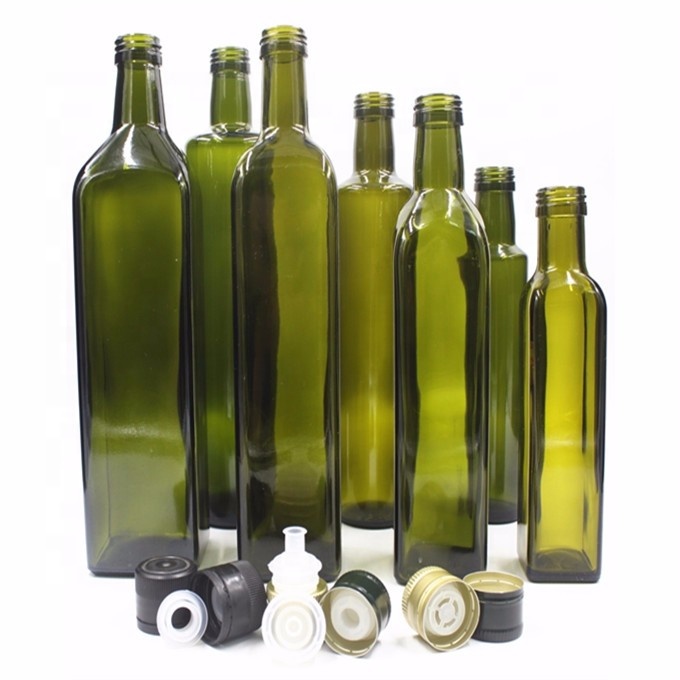 Stocked 100ml 250ml 375ml 500ml 750ml dark antique amber brown green square round cooking edible olive oil glass bottle