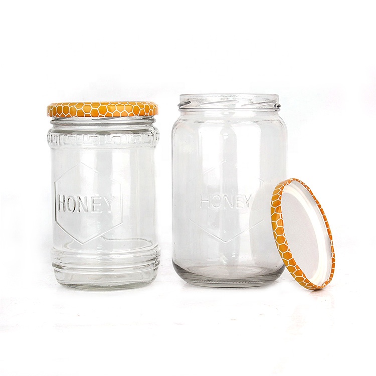Stocked 100ml 300ml 700ml clear honey jam glass food bottles with metal lid