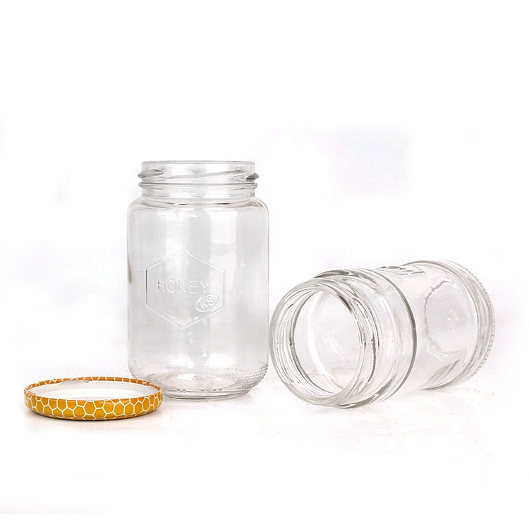 Stocked 100ml 300ml 700ml clear honey jam glass food bottles with metal lid