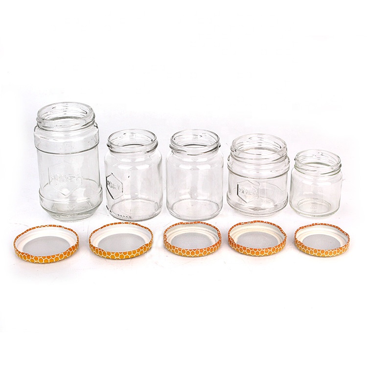 Stocked 100ml 300ml 700ml clear honey jam glass food bottles with metal lid