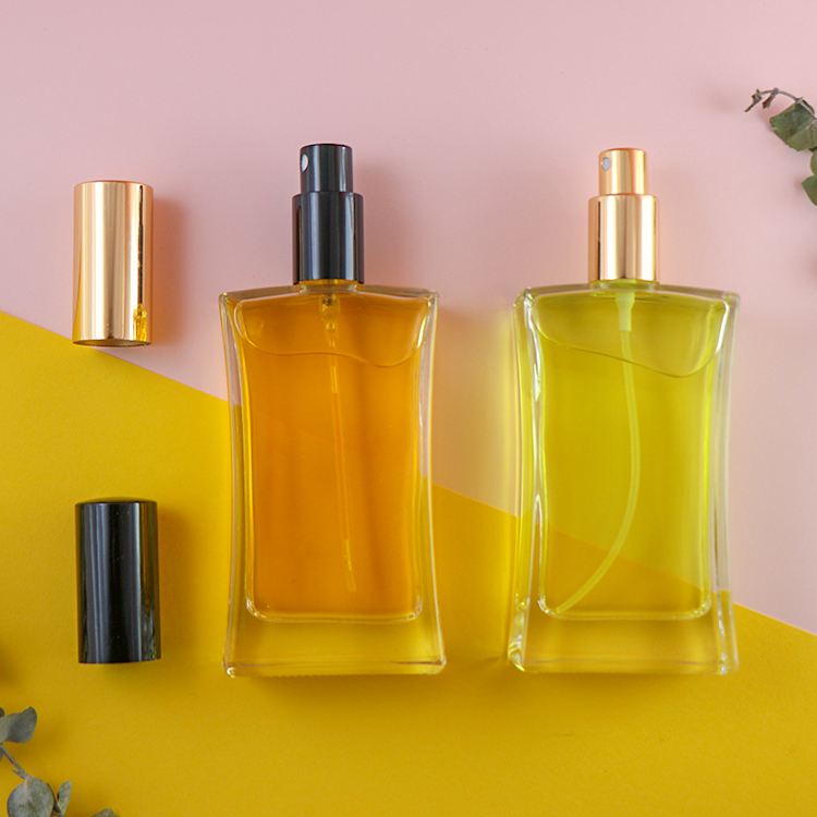 Stocked 100ml square clear glass perfume bottle with pump spray