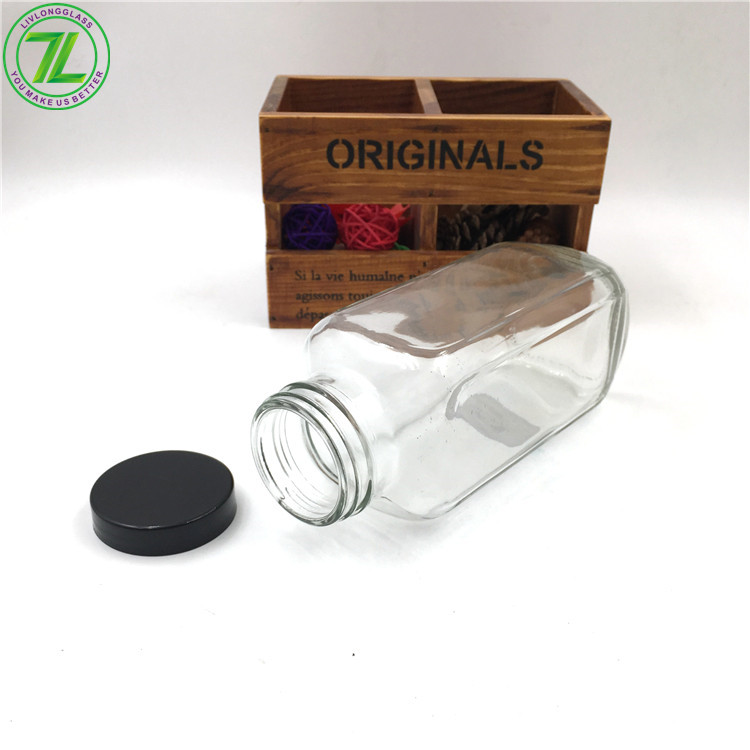 Stocked 16oz French Square Beverage Cold Press Juice Glass Bottles With BPA free plastic Cap