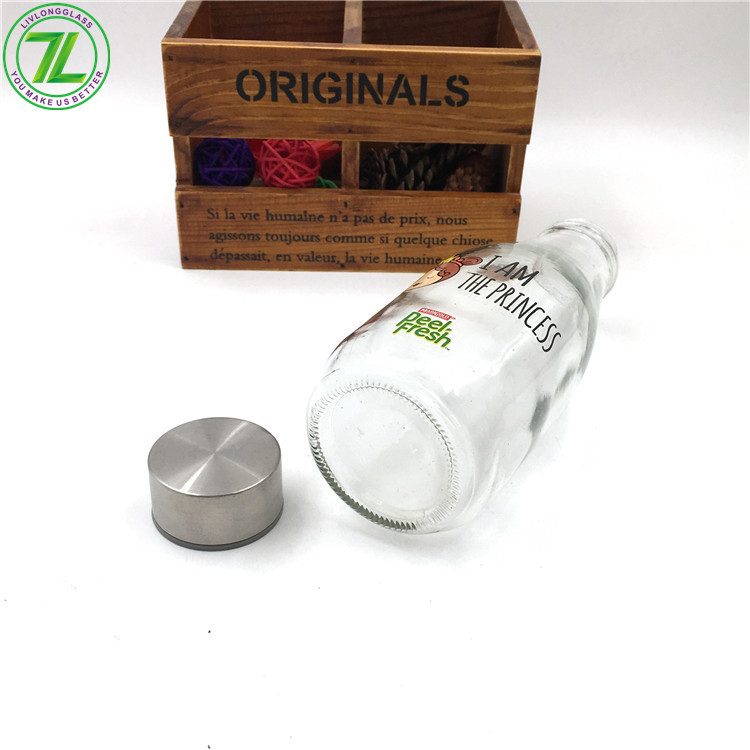 Stocked 16oz French Square Beverage Cold Press Juice Glass Bottles With BPA free plastic Cap