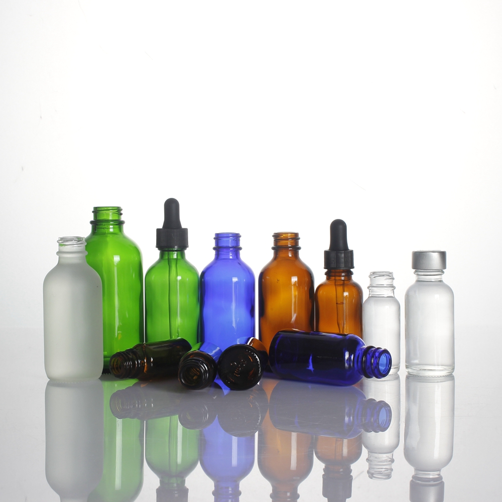 Stocked 1oz 2oz 3oz 50ml 100ml amber blue green clear frosted bottle with pipette filler dropper essential oil glass bottle