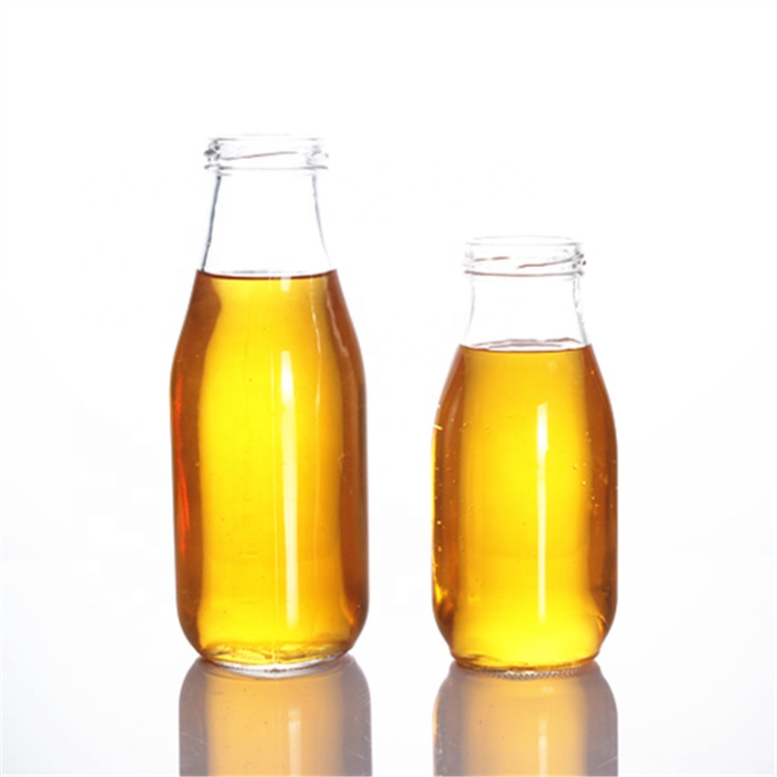 Stocked 250ml 300ml 420ml 500ml 1000ml food grade clear round square empty juice milk tea water glass bottle with metal lids