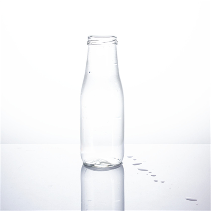 Stocked 250ml 300ml 420ml 500ml 1000ml food grade clear round square empty juice milk tea water glass bottle with metal lids