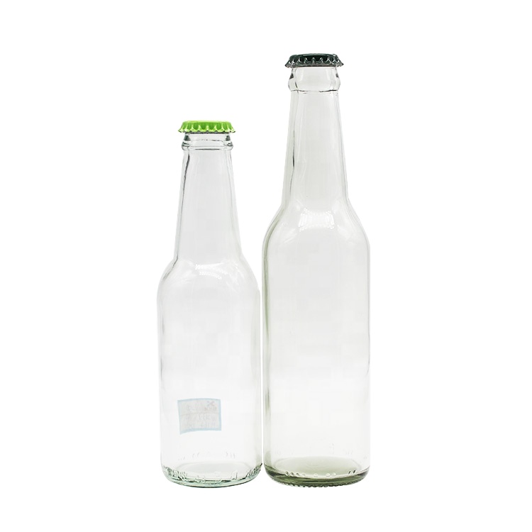 Stocked 275 ml clear transparent empty sparking soda water carbonate beverage cocktail beer glass bottle with lid