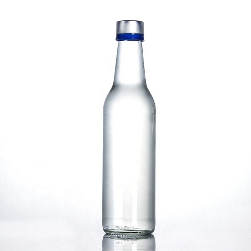 Stocked 330ml 33cl round clear transparent juice water wine spirit glass bottle with screw cap glass manufacturing plant