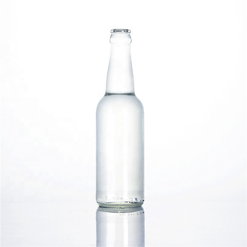 Stocked 330ml clear transparent empty carbonated  beverage soft drinking cocktail liquor breezer beer glass bottle with lid