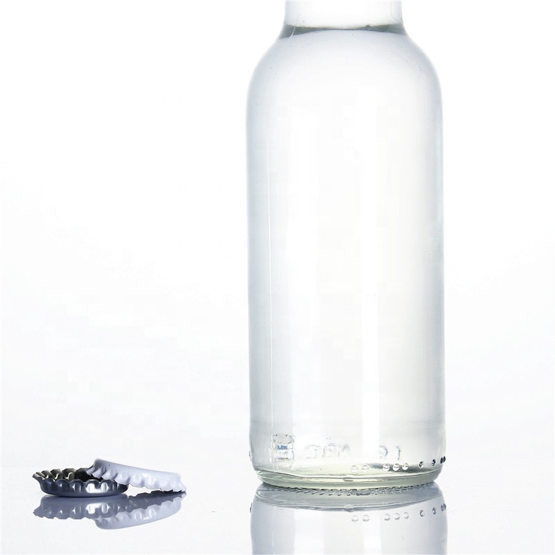 Stocked 330ml clear transparent empty sparking soda water carbonate beverage cocktail breezer beer glass bottle with lid