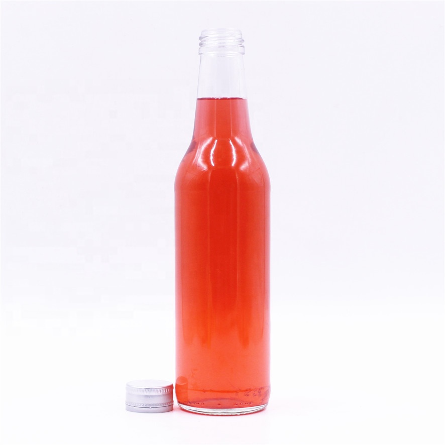 Stocked 330ml clear transparent empty sparking soda water carbonate beverage cocktail breezer beer glass bottle with lid