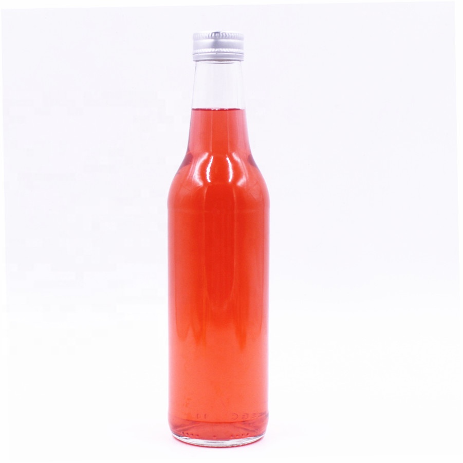 Stocked 330ml clear transparent empty sparking soda water carbonate beverage cocktail breezer beer glass bottle with lid