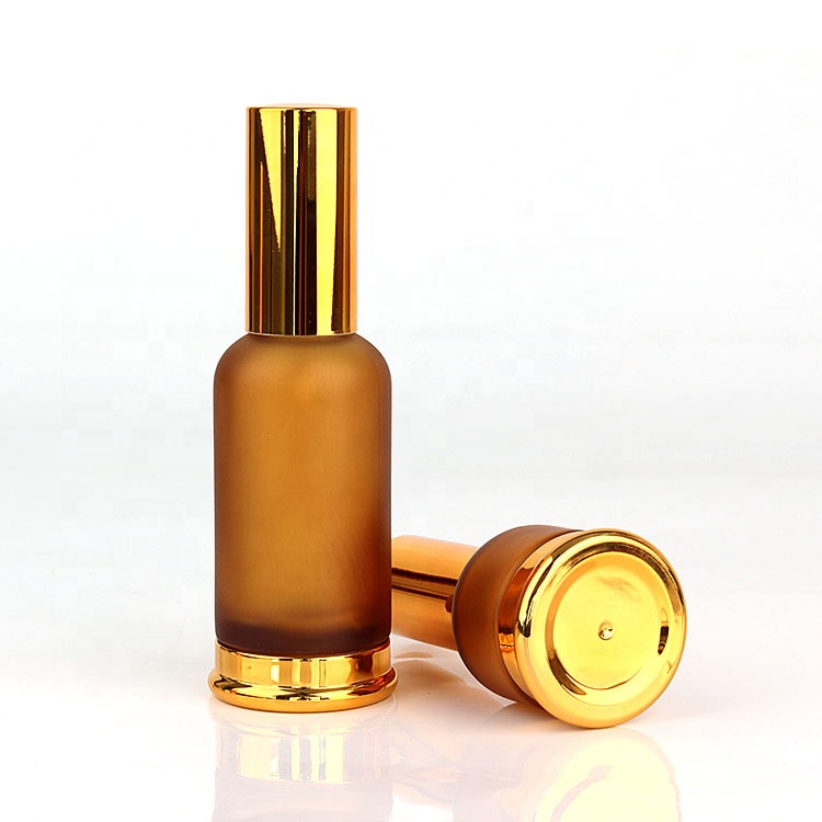 Stocked 50ml amber frosted empty refillable glass perfume essential oil spray bottle
