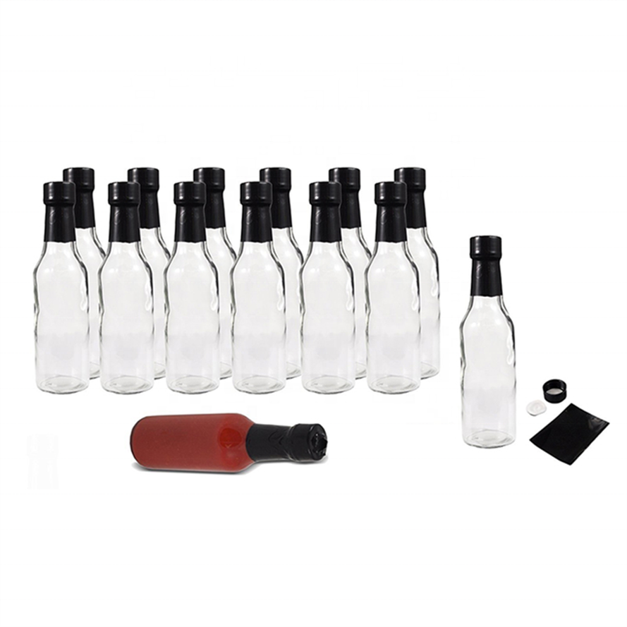 Stocked 5oz round clear 150ml 148ml woozy empty chili sauce vinegar glass bottles with plastic screw cap
