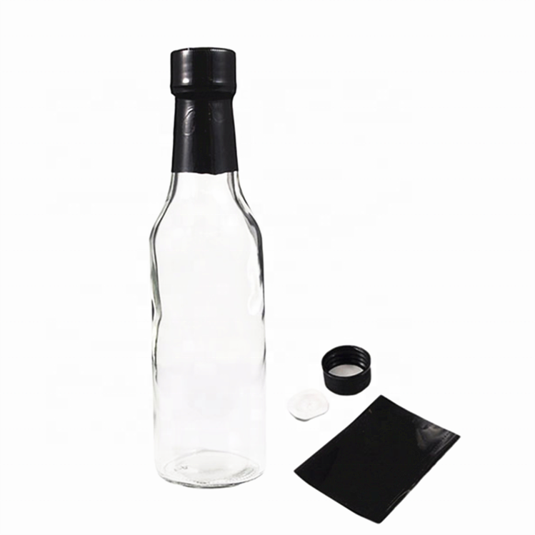 Stocked 5oz round clear 150ml 148ml woozy empty chili sauce vinegar glass bottles with plastic screw cap