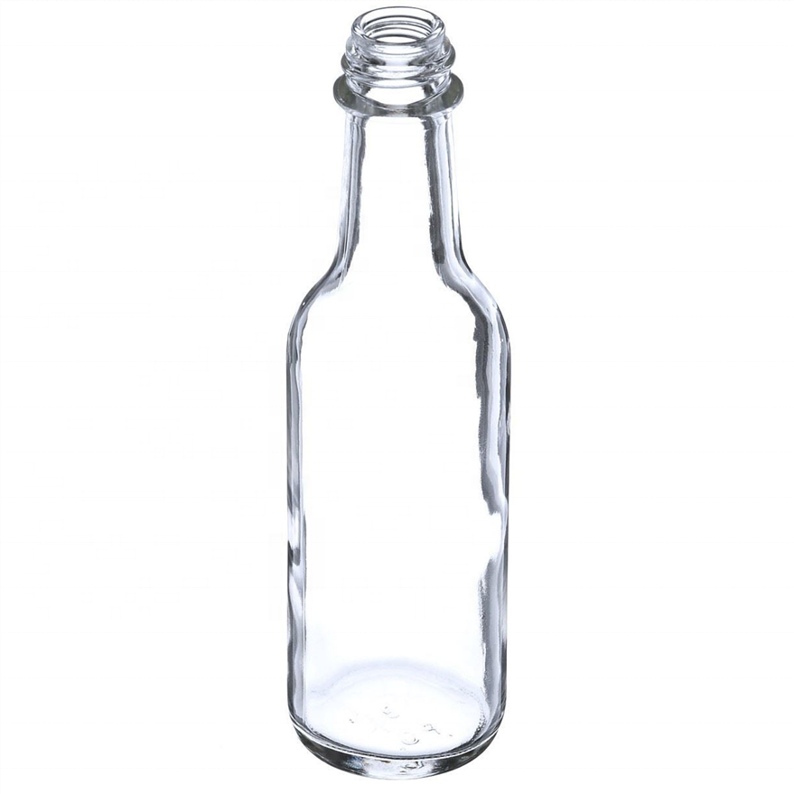 Stocked 5oz round clear 150ml 148ml woozy empty chili sauce vinegar glass bottles with plastic screw cap