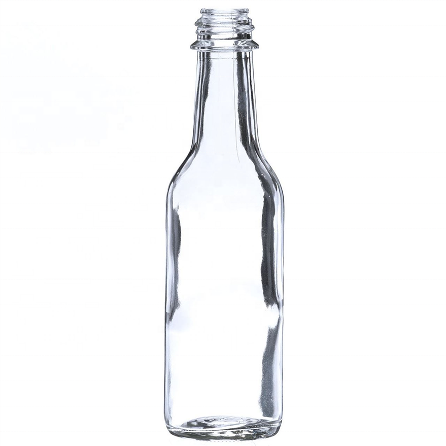Stocked 5oz round clear 150ml 148ml woozy empty chili sauce vinegar glass bottles with plastic screw cap