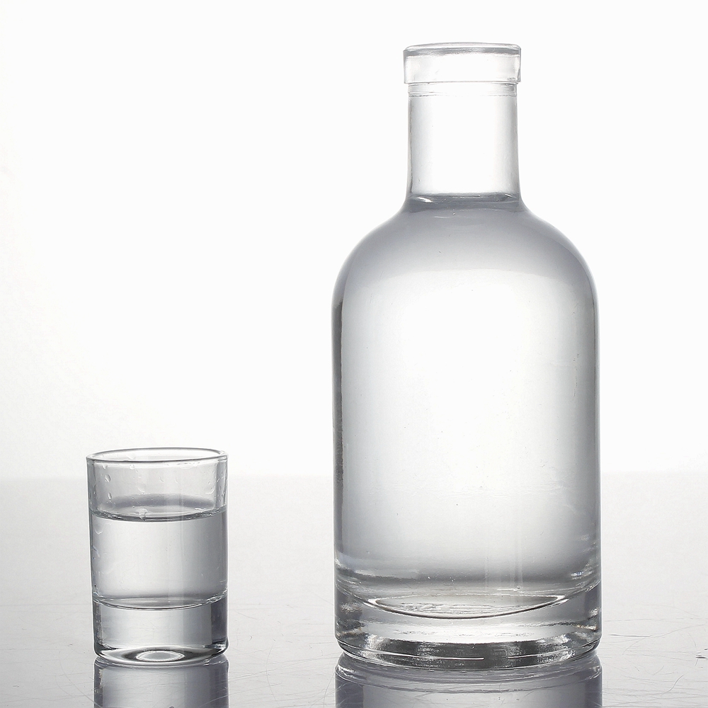 Stocked 750ml 500ml 375ml extra flint glass bottle with wooden metal stopper screw cap for gin vodka tequila rum liquor spirits