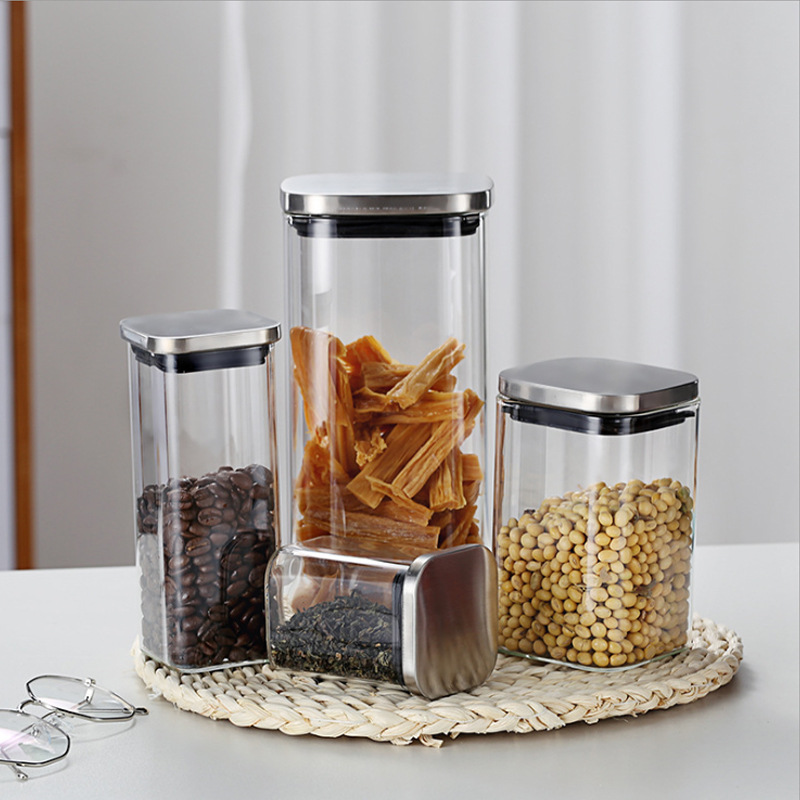 Stocked Borosilicate Glass Jars With Hermetic Stainless Steel Lids Clear Glass Canisters For Nuts Baby Food Spices