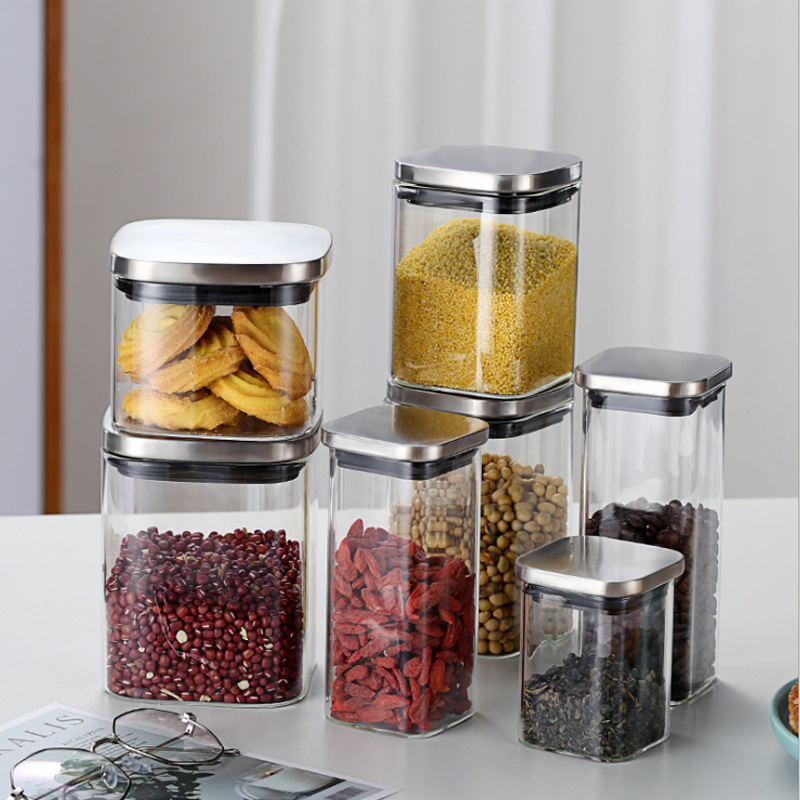 Stocked Borosilicate Glass Jars With Hermetic Stainless Steel Lids Clear Glass Canisters For Nuts Baby Food Spices