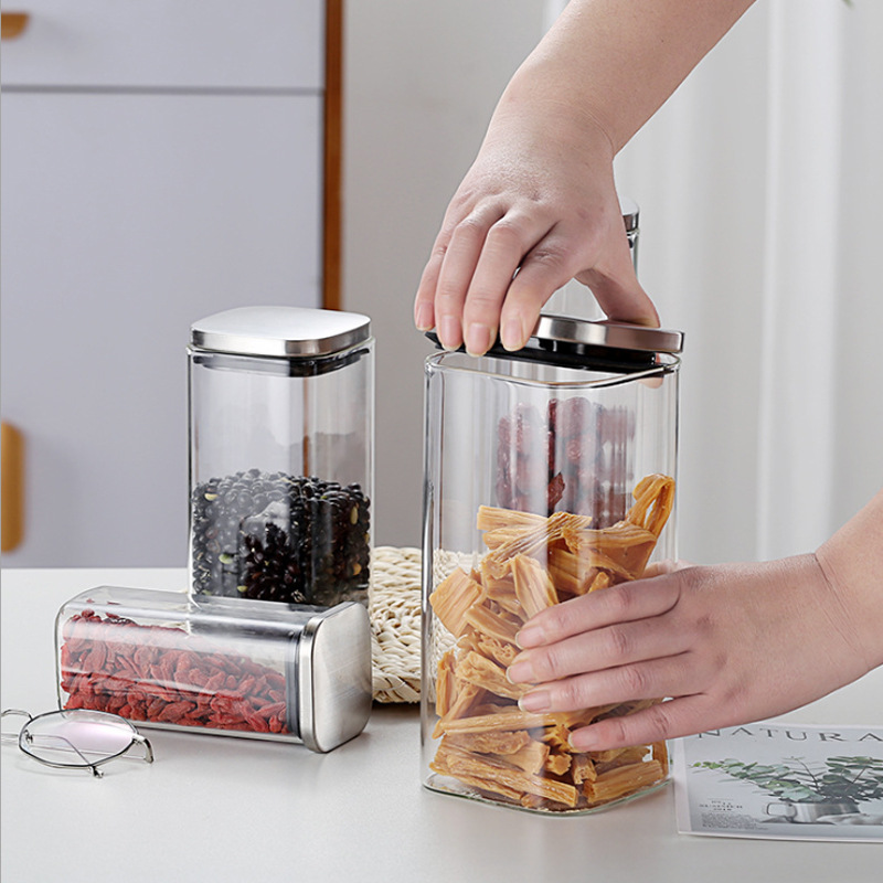Stocked Borosilicate Glass Jars With Hermetic Stainless Steel Lids Clear Glass Canisters For Nuts Baby Food Spices