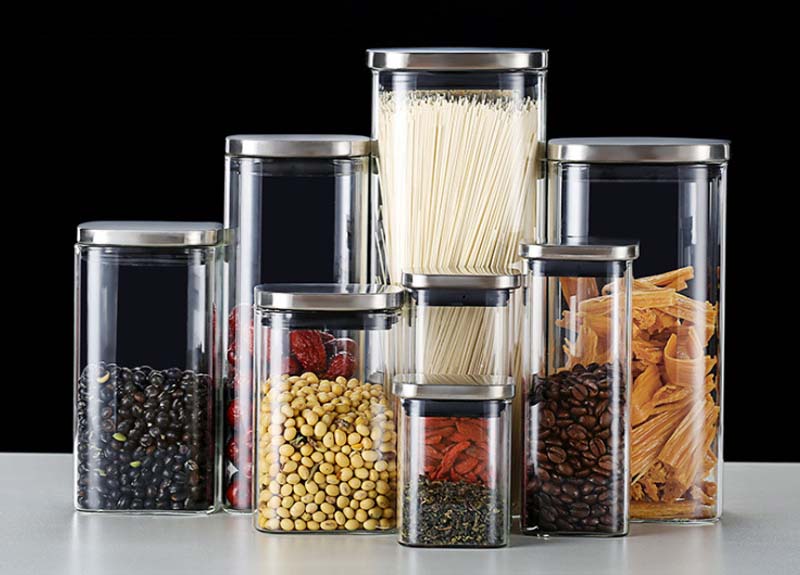 Stocked Borosilicate Glass Jars With Hermetic Stainless Steel Lids Clear Glass Canisters For Nuts Baby Food Spices