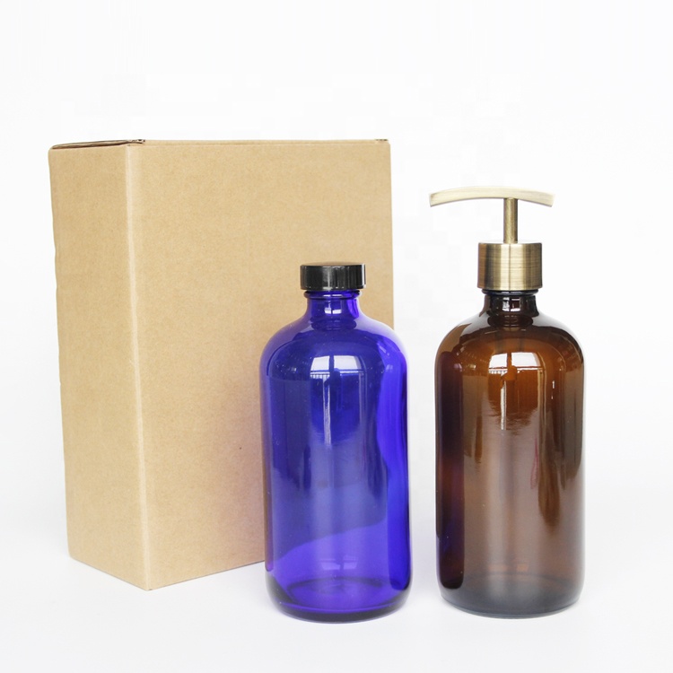 Stocked Empty 473ml 16oz 16 oz Cobalt Blue Glass Round Bottle - 28-400 Neck Finish