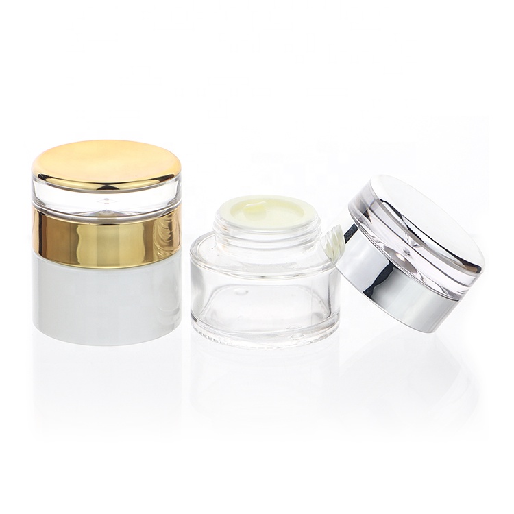 Stocked Skincare Packaging Glass Face Cream Jar Cosmetics 20g 30g 50g With Gold Lid