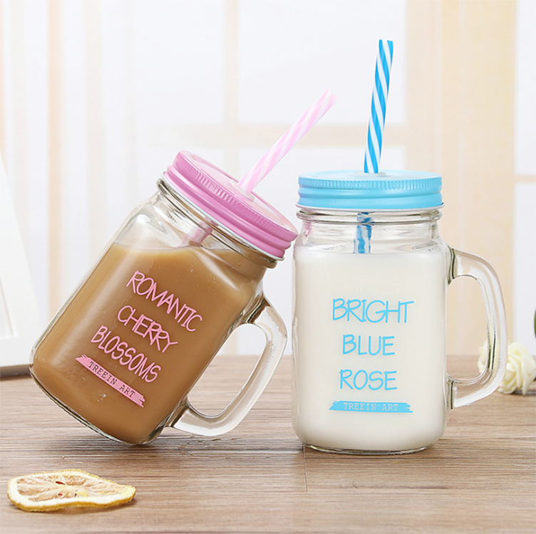 Stocked clear handle 480ml 8oz 17oz screw top lid food storage cookie jam glass mason jar