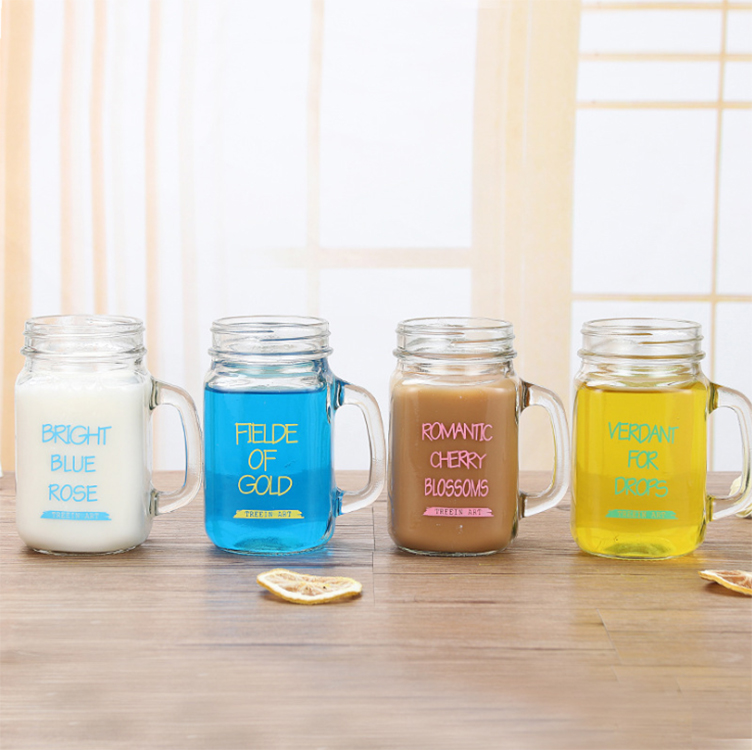 Stocked clear handle 480ml 8oz 17oz screw top lid food storage cookie jam glass mason jar