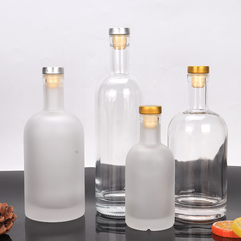 Stocked factory direct sale 1000ml 750ml 500ml liquor bottles vodka glass bottle with cork top lid