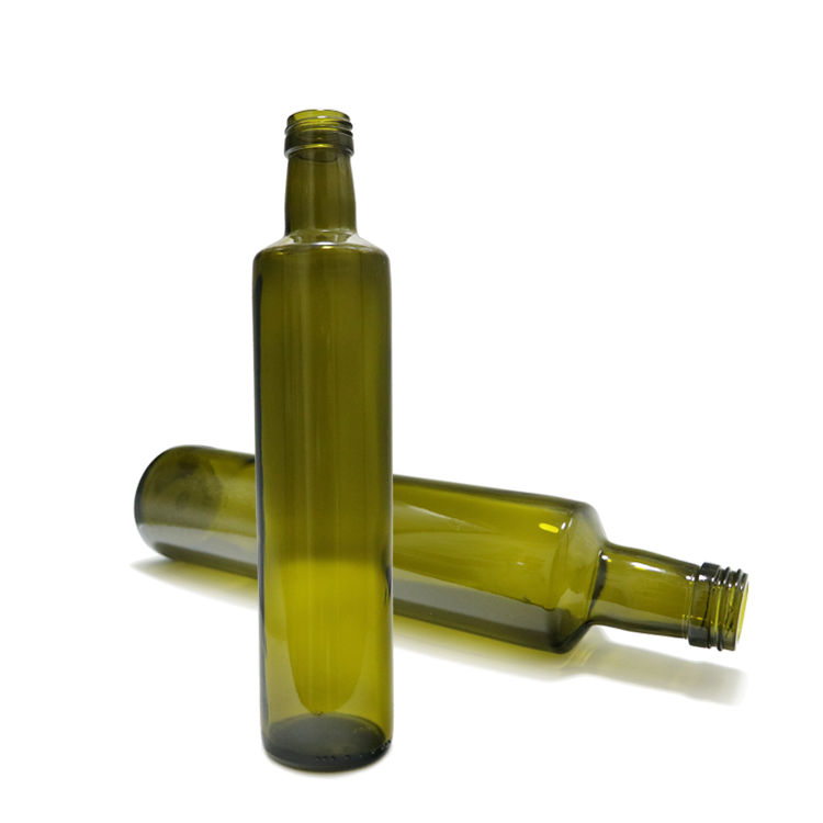 Stocked round 500ml olive oil bottle green dorica food grade cooking oil glass bottle with insert cap CY-165