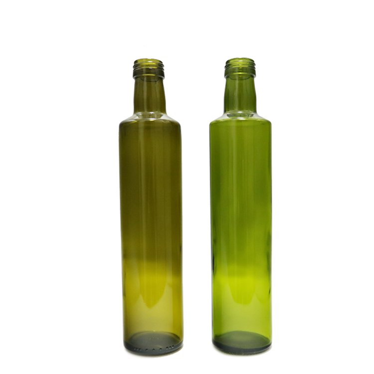 Stocked round 500ml olive oil bottle green dorica food grade cooking oil glass bottle with insert cap CY-165