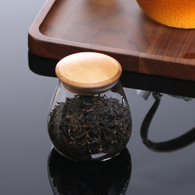 Stocked small candy pudding glass spice jar with wooden top lid