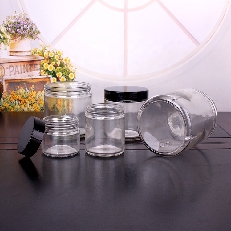 Stocked wide mouth 1oz 6oz 10oz 14oz 16oz 32oz cylinder airtight food storage glass jar with screw lid