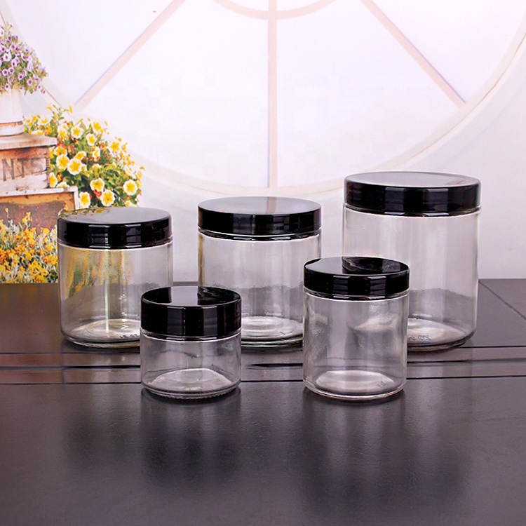 Stocked wide mouth 1oz 6oz 10oz 14oz 16oz 32oz cylinder airtight food storage glass jar with screw lid