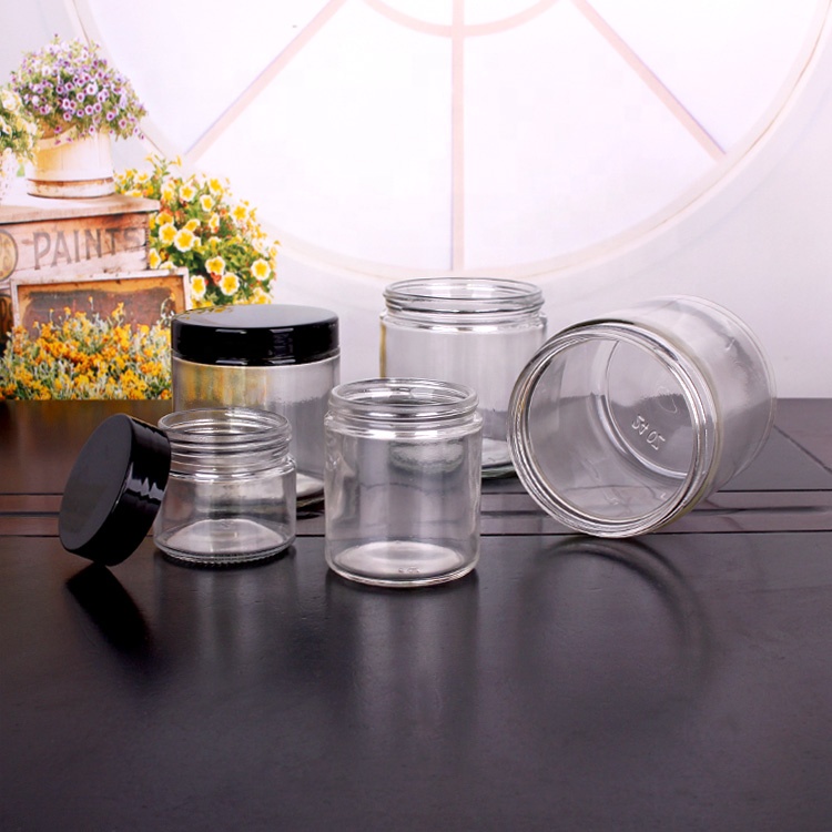 Stocked wide mouth 1oz 6oz 10oz 14oz 16oz 32oz cylinder airtight food storage glass jar with screw lid