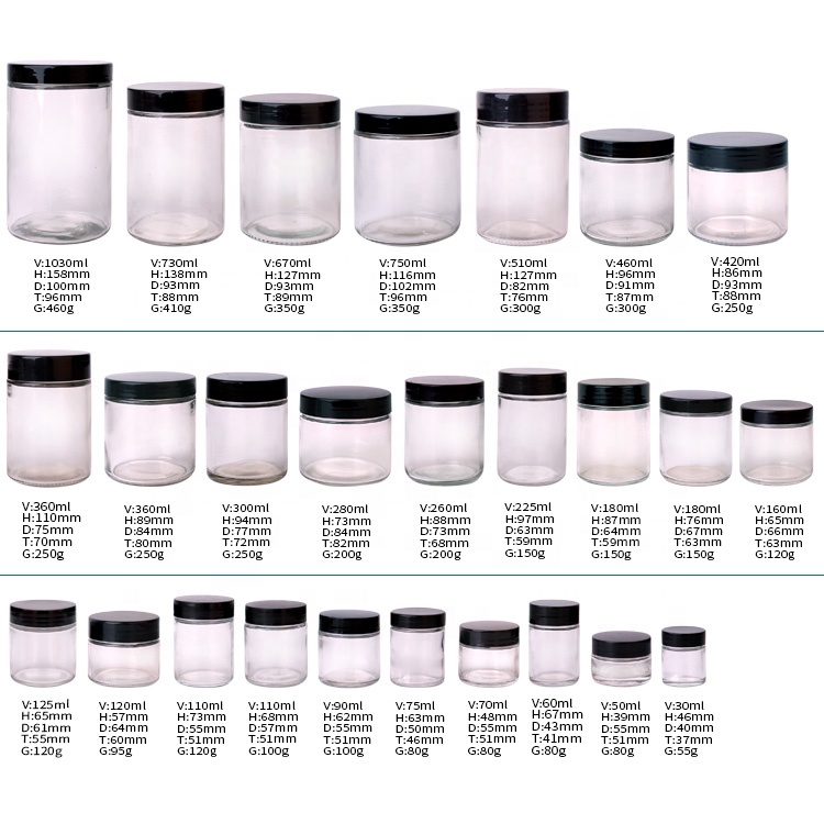 Stocked wide mouth 1oz 6oz 10oz 14oz 16oz 32oz cylinder airtight food storage glass jar with screw lid