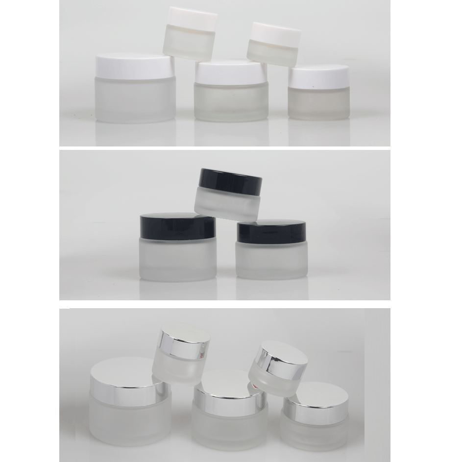 Stocks 5g 10g 20g 30g 50g frosted glass cream jar black white silver lid