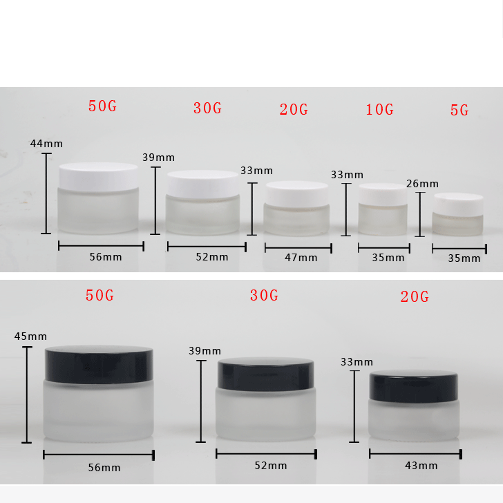 Stocks 5g 10g 20g 30g 50g frosted glass cream jar black white silver lid