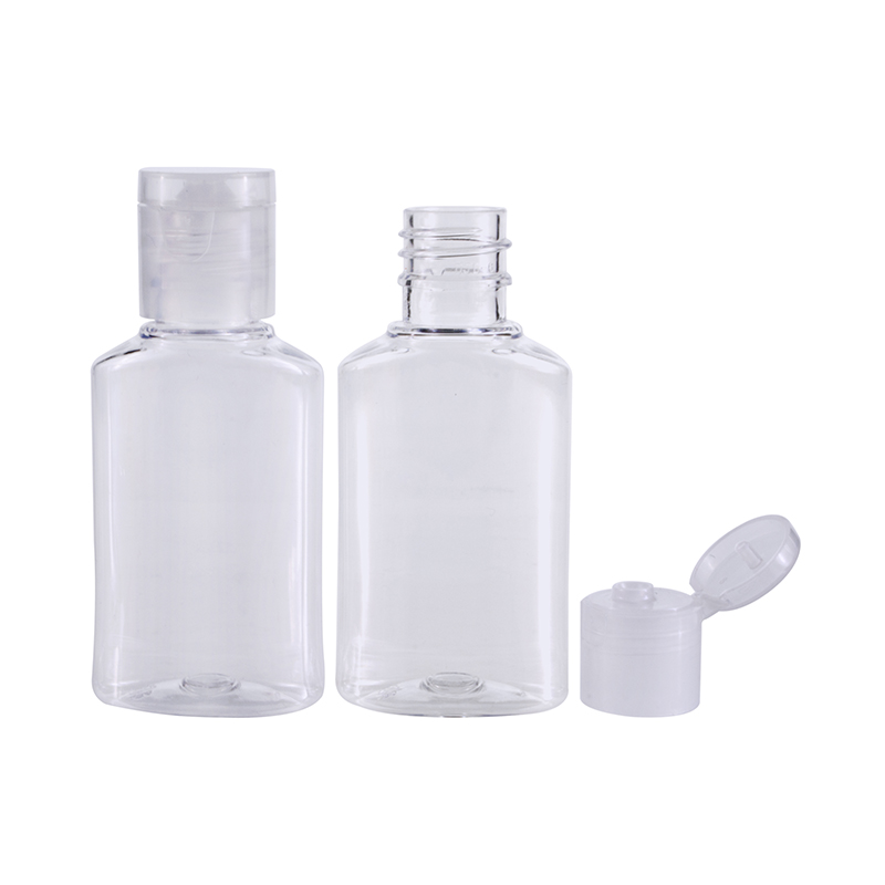 Stocks ready to ship small portable Clear empty 60ml disinfectant gel bottle with flip top cap