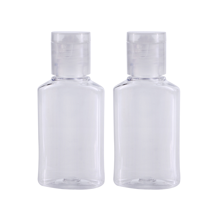 Stocks ready to ship small portable Clear empty 60ml disinfectant gel bottle with flip top cap